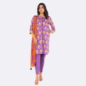 Lawn 3 Piece | Printed Shirt, Plain Trouser & Chiffon Dupatta | RTS