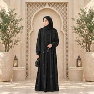 Elegant Black Embellished Abaya – Timeless Modest Elegance