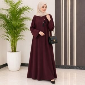 Deep Maroon Embroidered Cuff Abaya – Timeless Elegance & Rich Charm
