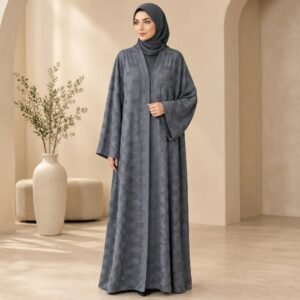Charcoal Grey Geometric Textured Abaya – Modern Sophistication & Timeless Style