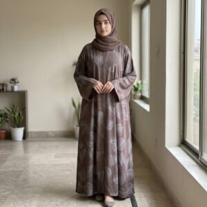 Modest Leaf Print Brown Abaya