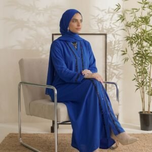 Royal Blue Beaded Trim Abaya – Vibrant Elegance & Timeless Style