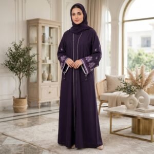 Royal Purple Embroidered Abaya – Royal Charm & Effortless Sophistication
