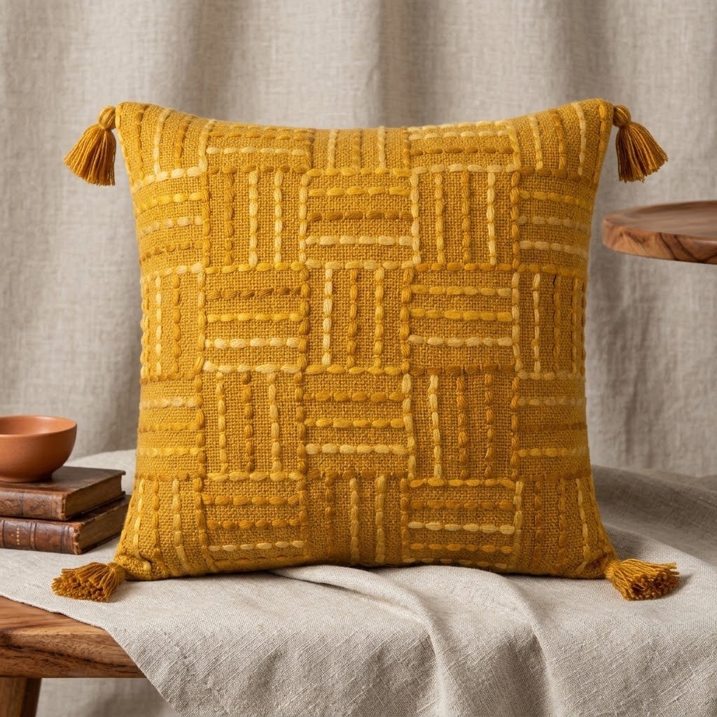 Black & Multi-Color Embroidered Tasseled Cushion Cover – Artisanal Vibrance & Modern Elegance - Image 2