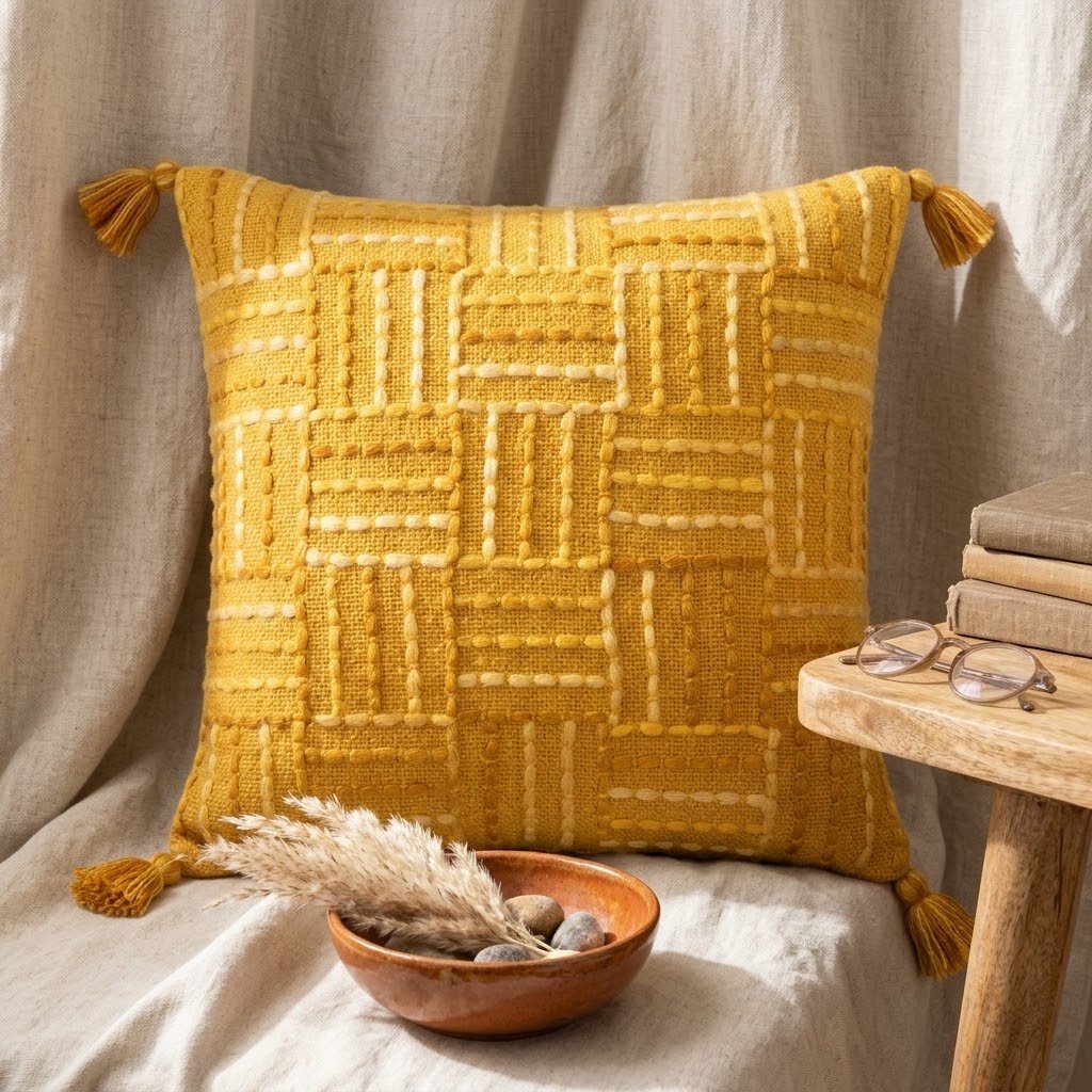 Black & Multi-Color Embroidered Tasseled Cushion Cover – Artisanal Vibrance & Modern Elegance - Image 4